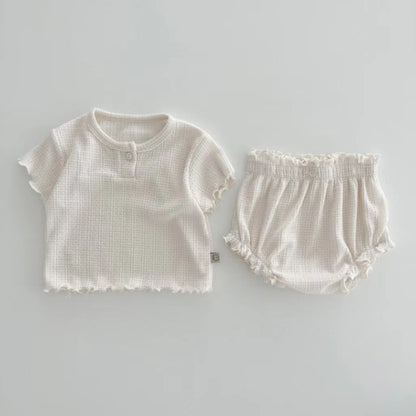 Short en dentelle de couleur unie, haut de couleur unie, manches courtes, doux et confortable pour la maison