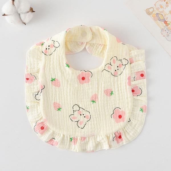 Ruffled Cotton Baby Bib - Printed Gauze Lace
