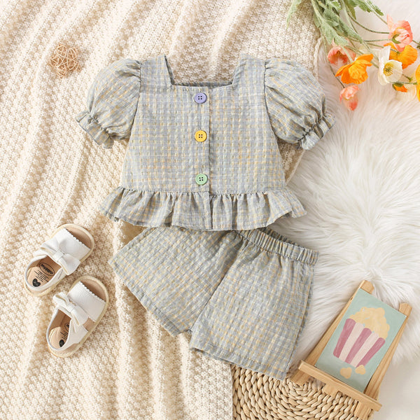 Girls Fashion Personality Plaid Top Shorts Suit