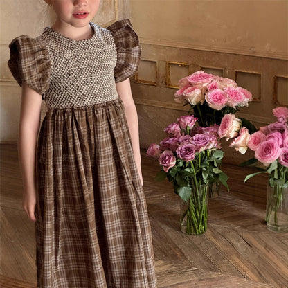 Summer Girls' Retro Plaid Sleeveless Dress