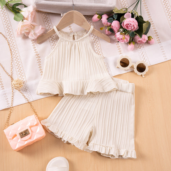 Girls Cold-shoulder Sleeveless Vest Two-piece Set