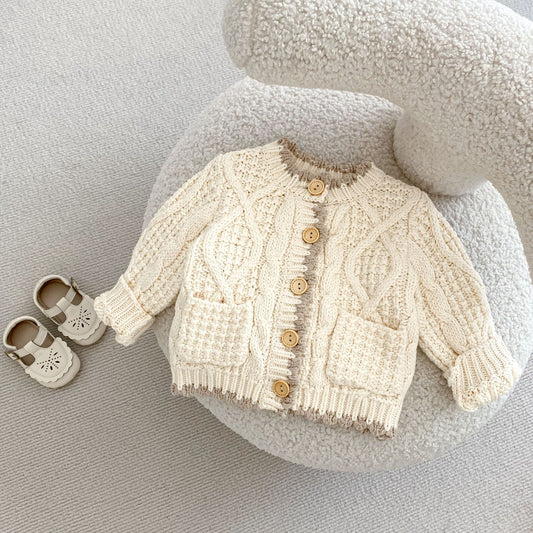 Girls Round Neck Knitted Coat