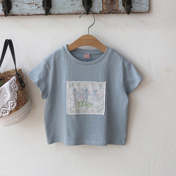 T-shirt confort couleur unie rétro pour jeunes filles