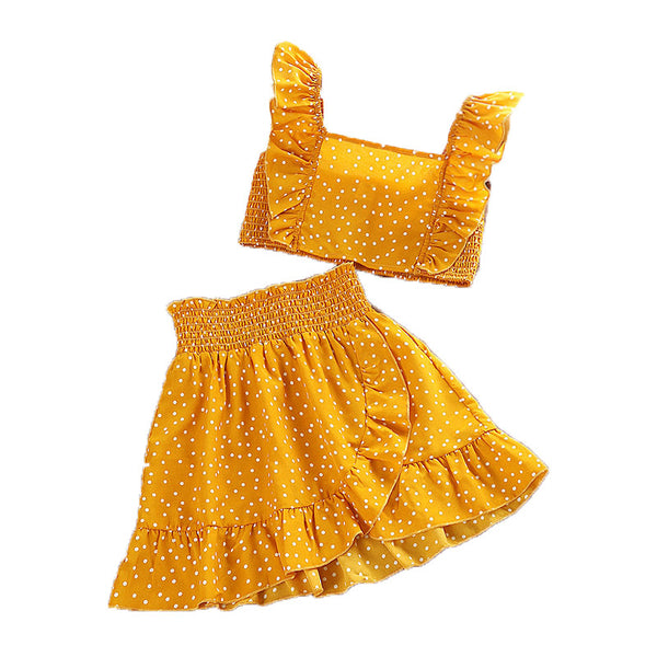 Girls' Polka-Dot Top and Lace Skirt Set