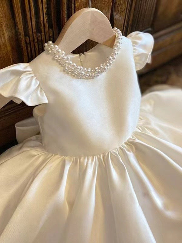 Children White Satin Princess Dress