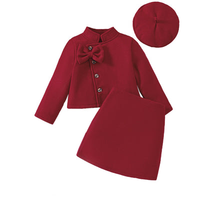 Woolen Bow Top Skirt Outfit