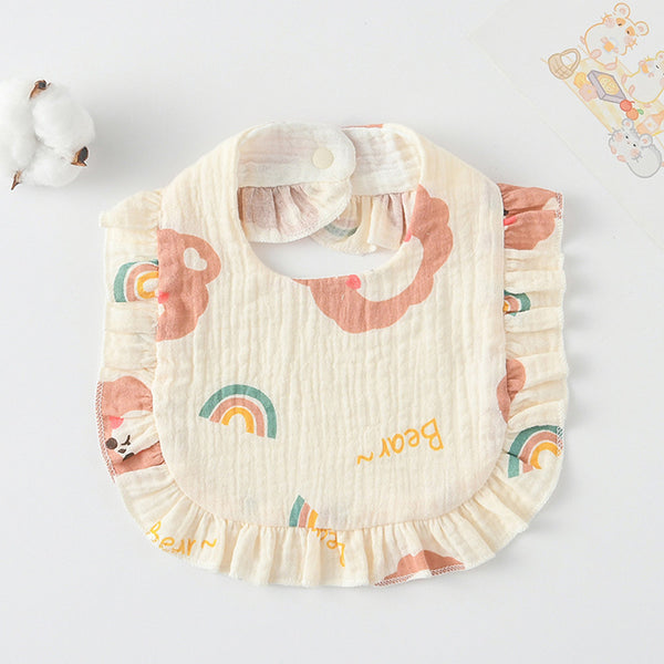 Ruffled Cotton Baby Bib - Printed Gauze Lace