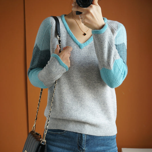 Women V-neck Pullover Knitting Sweater