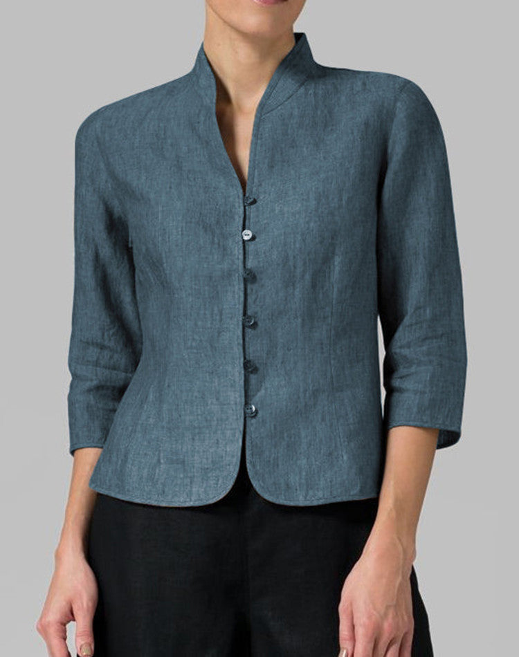 Womens Slim Three-quarter Sleeve Button Jacket
