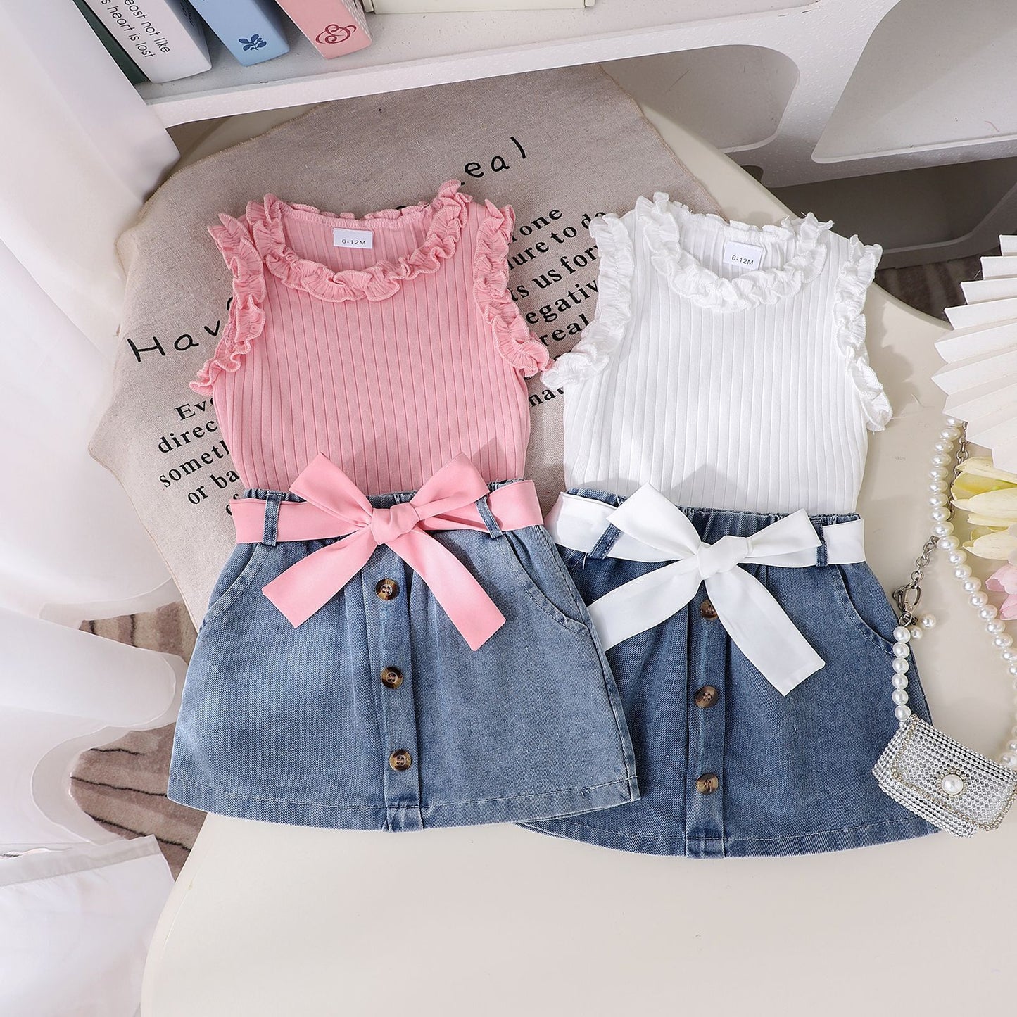 Girls Denim Skirt Three-Piece Set