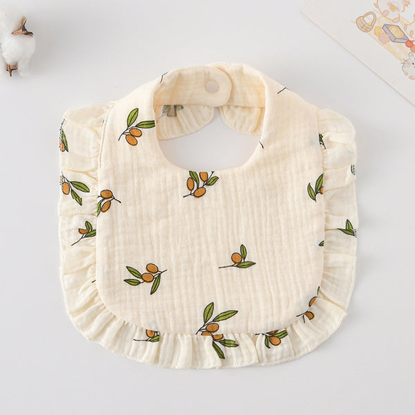 Ruffled Cotton Baby Bib - Printed Gauze Lace
