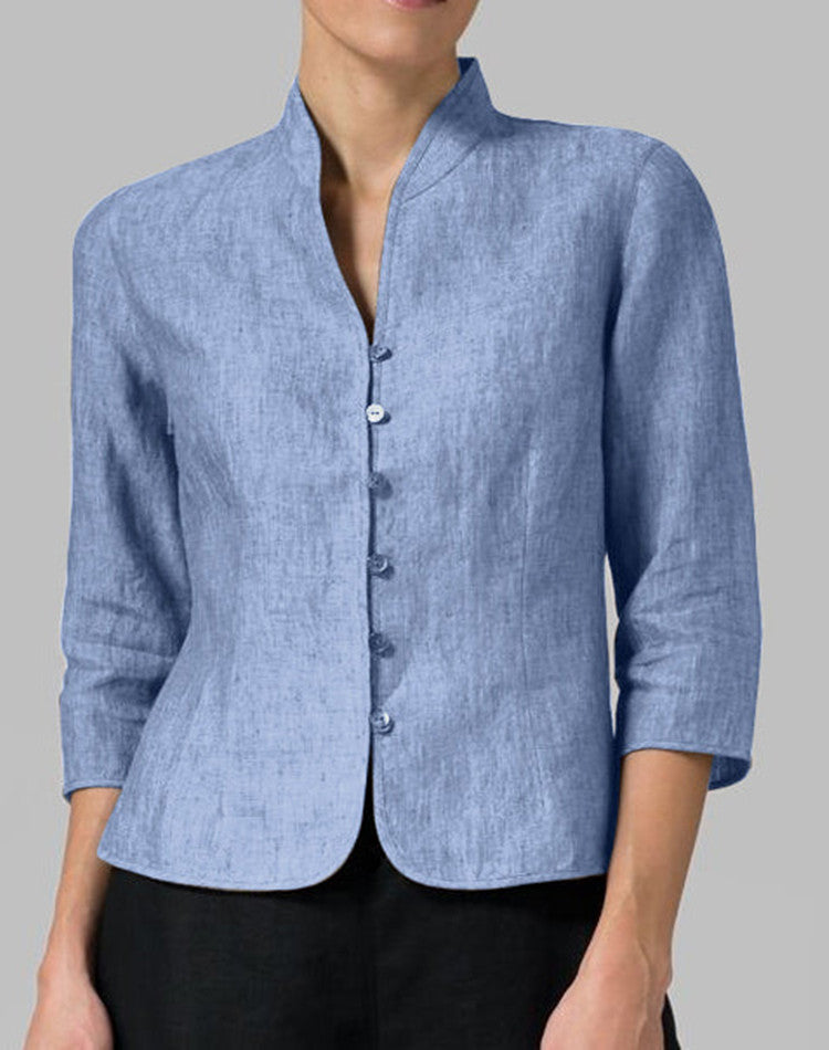 Womens Slim Three-quarter Sleeve Button Jacket