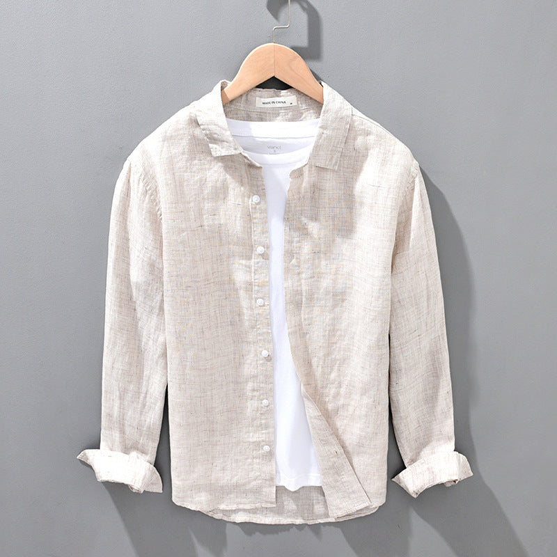 Mens Linen Breathable Shirt Solid Color