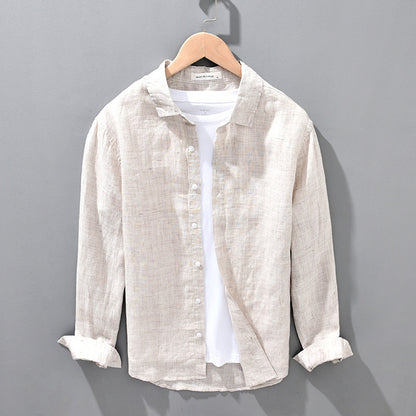 Mens Linen Breathable Shirt Solid Color