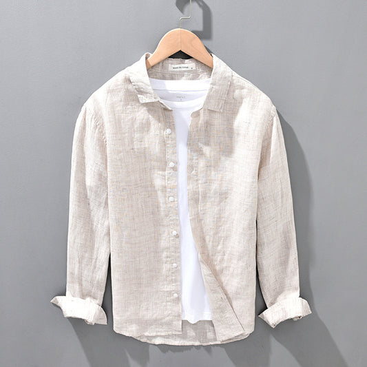 Mens Linen Breathable Shirt Solid Color