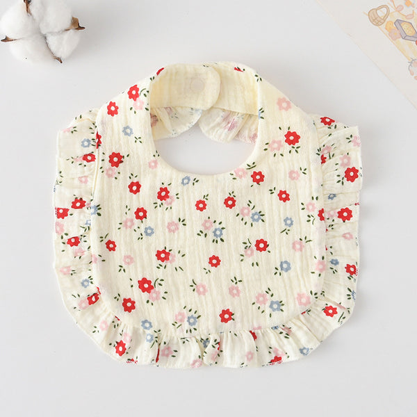Ruffled Cotton Baby Bib - Printed Gauze Lace