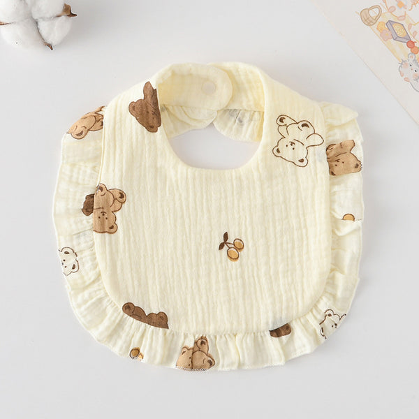 Ruffled Cotton Baby Bib - Printed Gauze Lace
