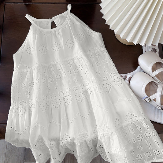 Girl's Strap Skirt Sleeveless Hollow Cotton