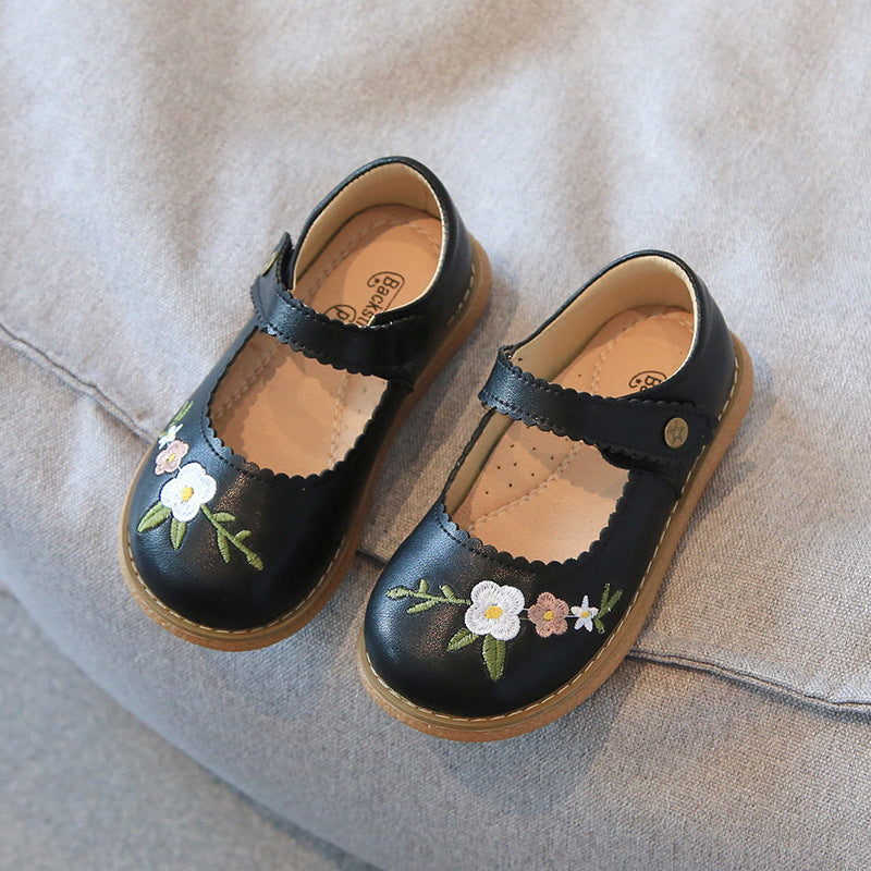 Girls' Leather Shoes Embroidery Princess