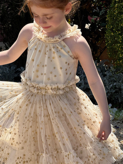 Summer Girls Sleeveless Halter Tulle Skirt