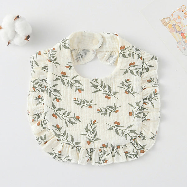 Ruffled Cotton Baby Bib - Printed Gauze Lace