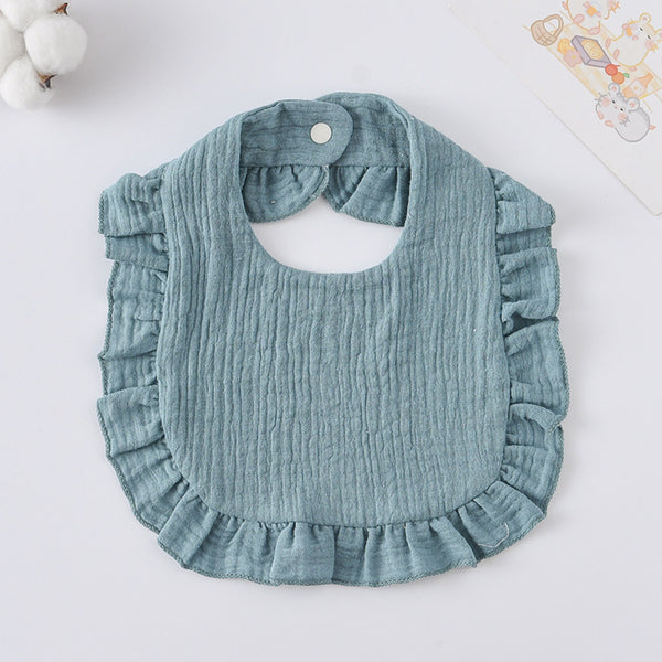Ruffled Cotton Baby Bib - Printed Gauze Lace