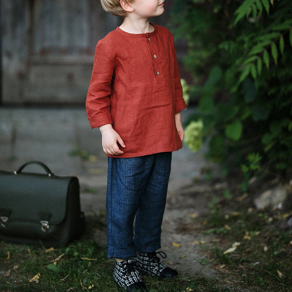 Boys' Cotton-Linen Half-Placket Shirt
