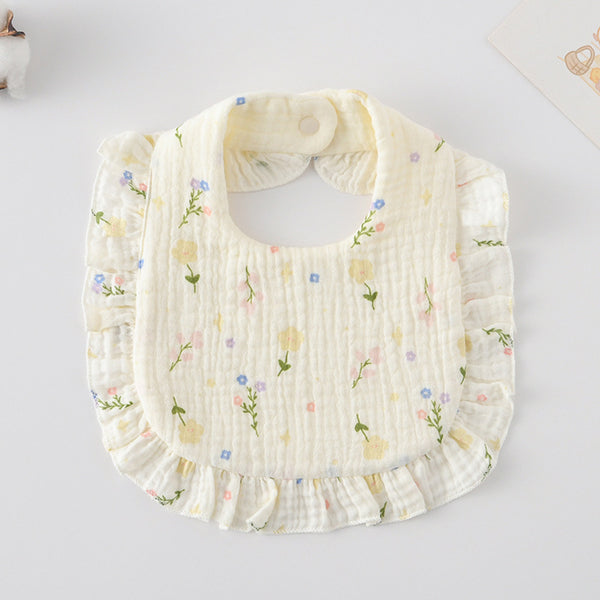 Ruffled Cotton Baby Bib - Printed Gauze Lace