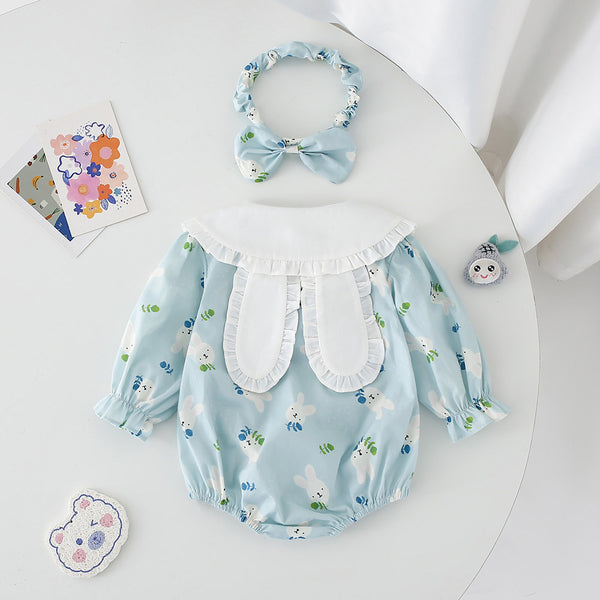 Blue With Long Sleeves Onesie Girls Dress