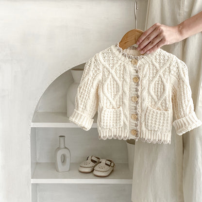Girls Round Neck Knitted Coat