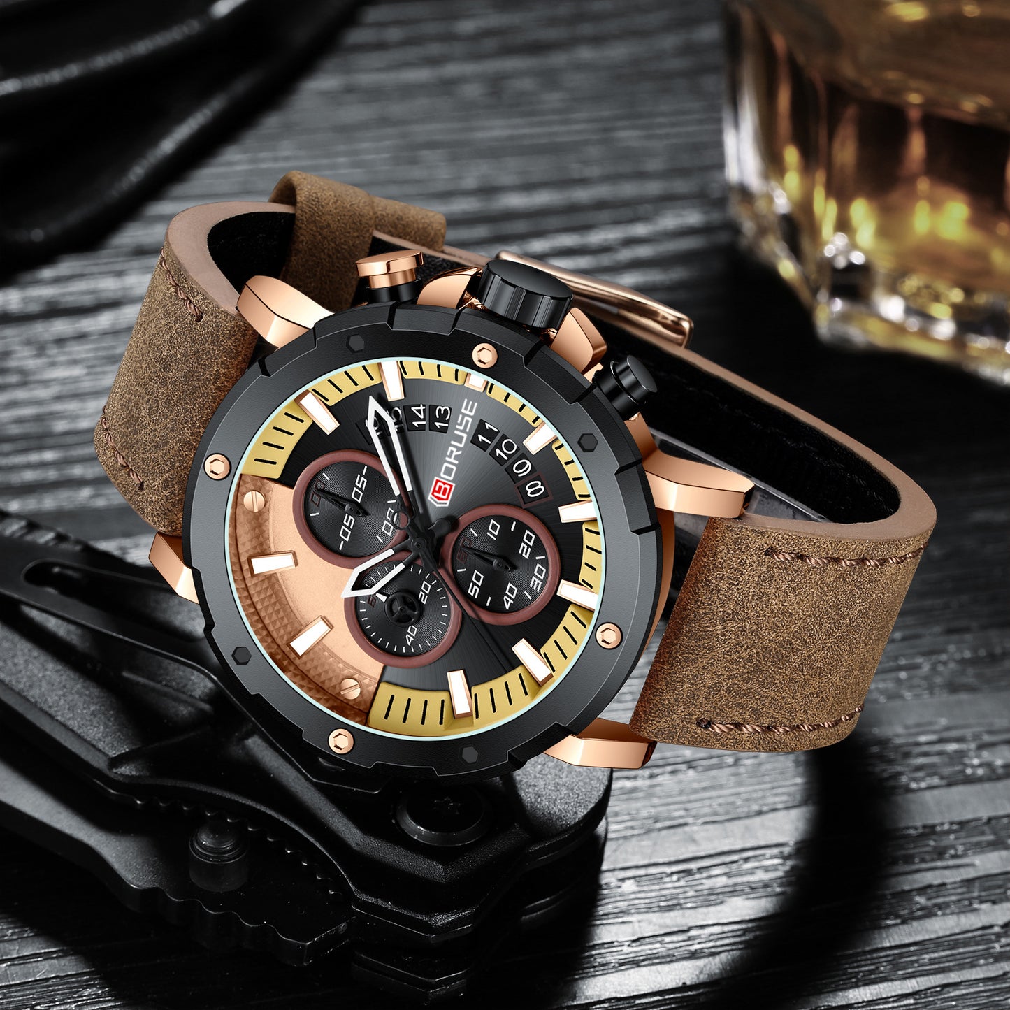 Men's leather Waterproof Luminous Quartz Watch