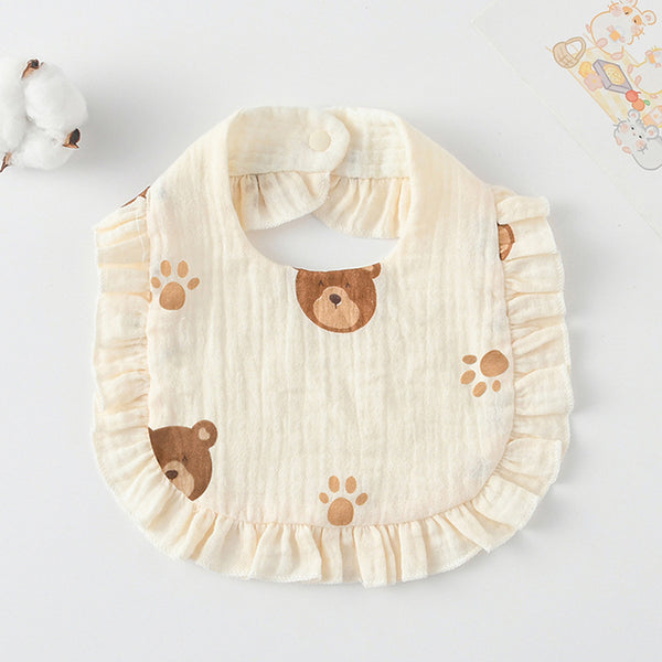 Ruffled Cotton Baby Bib - Printed Gauze Lace