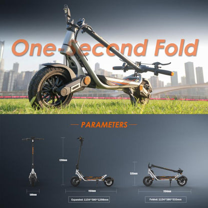 [EU Warehouse] Kukirin A1 800W Three-speed Folding Electric Offroad Scooter with 10 inch Vacuum Tires, EU Plug