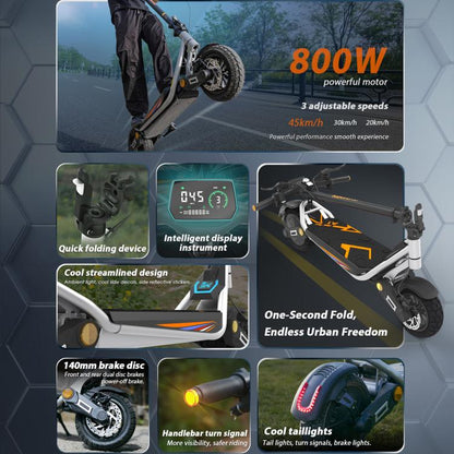 [EU Warehouse] Kukirin A1 800W Three-speed Folding Electric Offroad Scooter with 10 inch Vacuum Tires, EU Plug