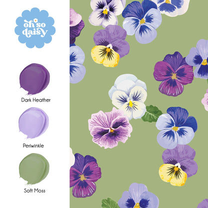 PANSY PARTY VINTAGE SOFT SAGE WALLPAPER