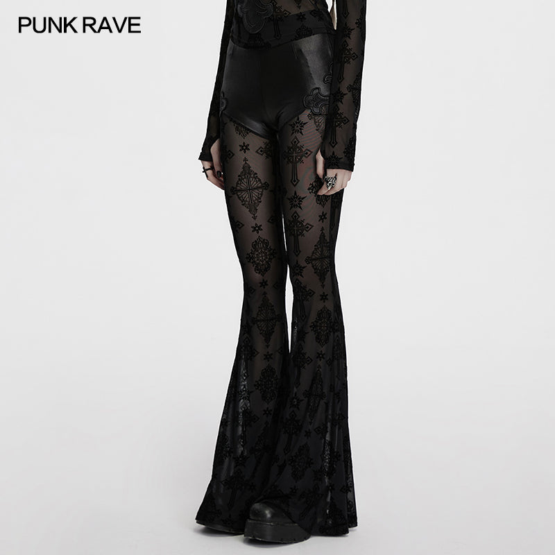 Pantalon évasé Punk Rave Seraphina Cross Flocking