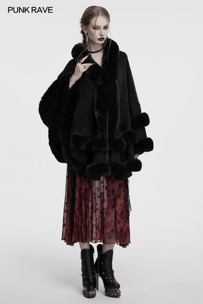 Punk Rave Elvira Faux Fur Trim Gothic Cloak in Black