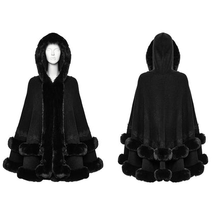 Punk Rave Elvira Faux Fur Trim Gothic Cloak in Black