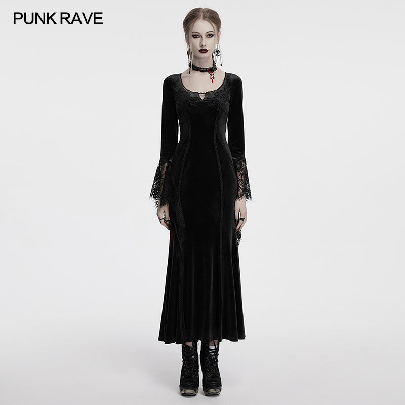Robe noire en velours avec manches en dentelle Isolde de Punk Rave