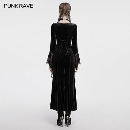 Robe noire en velours avec manches en dentelle Isolde de Punk Rave