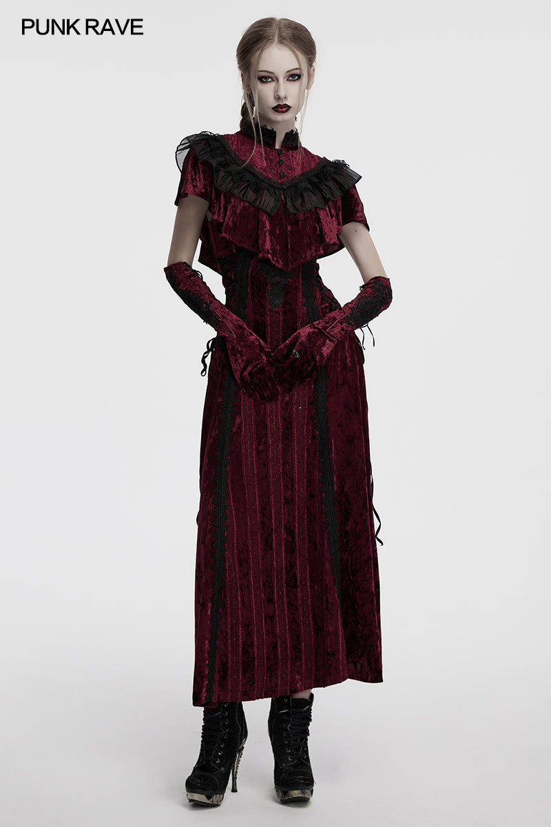 Gants en velours brodés Punk Rave Selene rouges