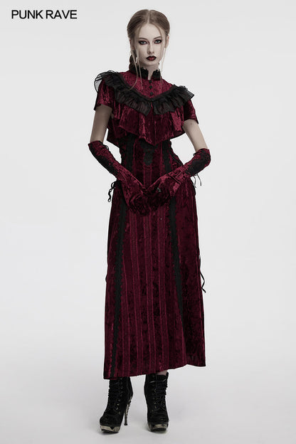 Gants en velours brodés Punk Rave Selene rouges