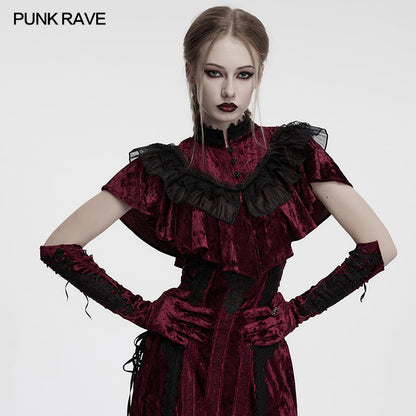 Gants en velours brodés Punk Rave Selene rouges