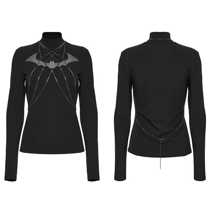 Punk Rave Morrigan Bat Chain Goth Top In Black