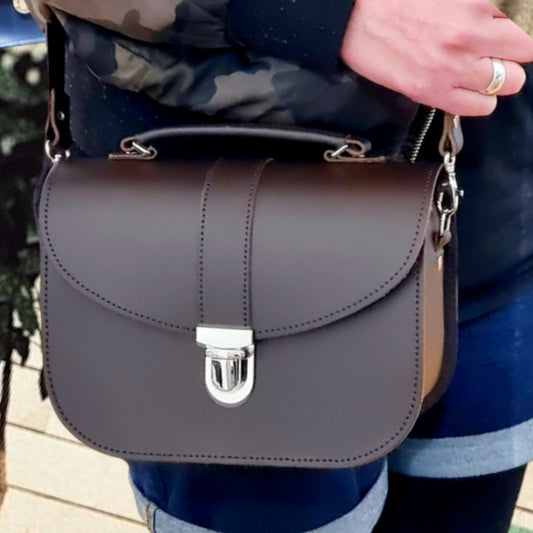 Sac en cuir fait main Olympia - Marron foncé