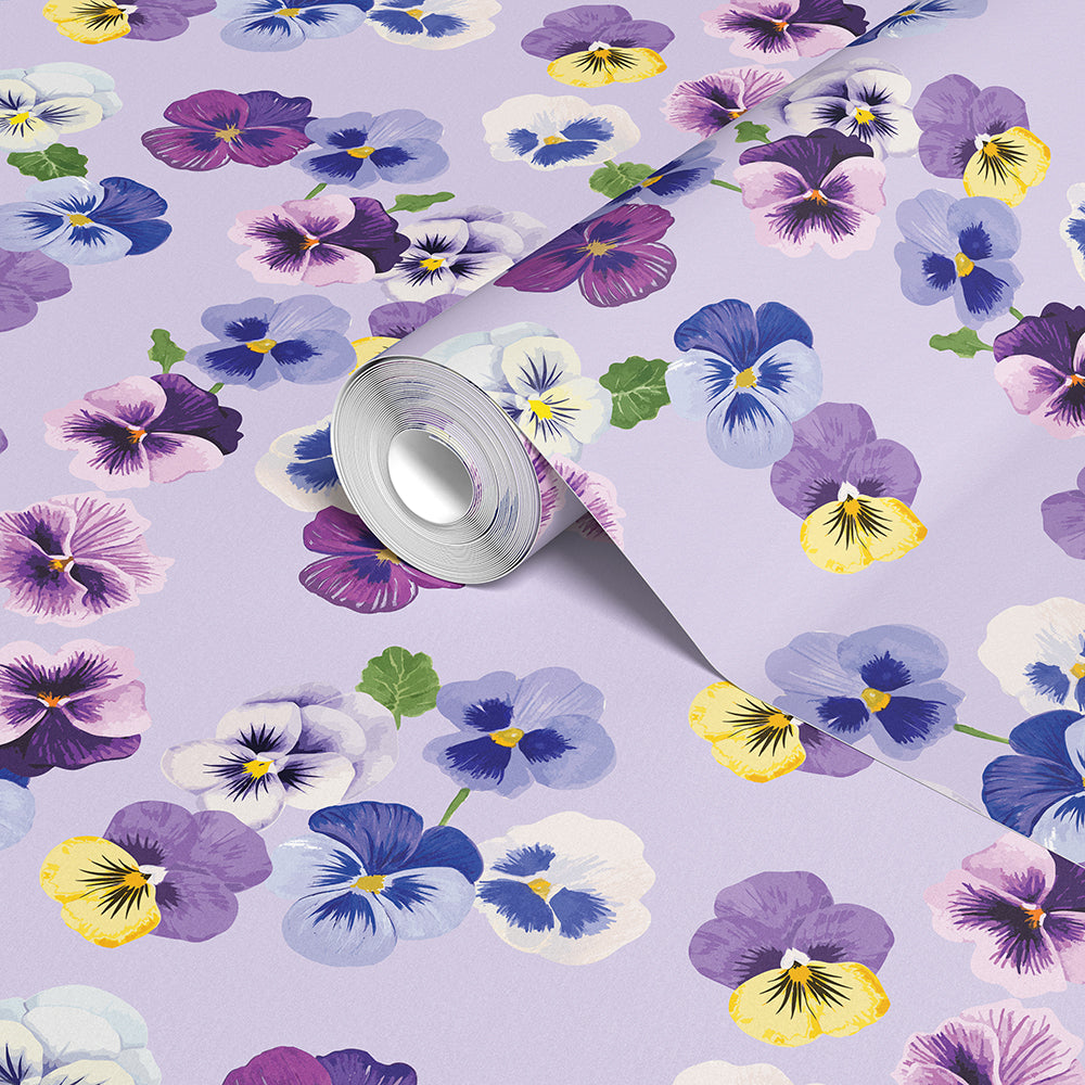 PANSY PARTY LILAC WALLPAPER