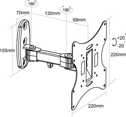 ProperAV TV Wall Bracket (23" - 43" / 30kg Capacity / VESA Max. 200x200) - Black