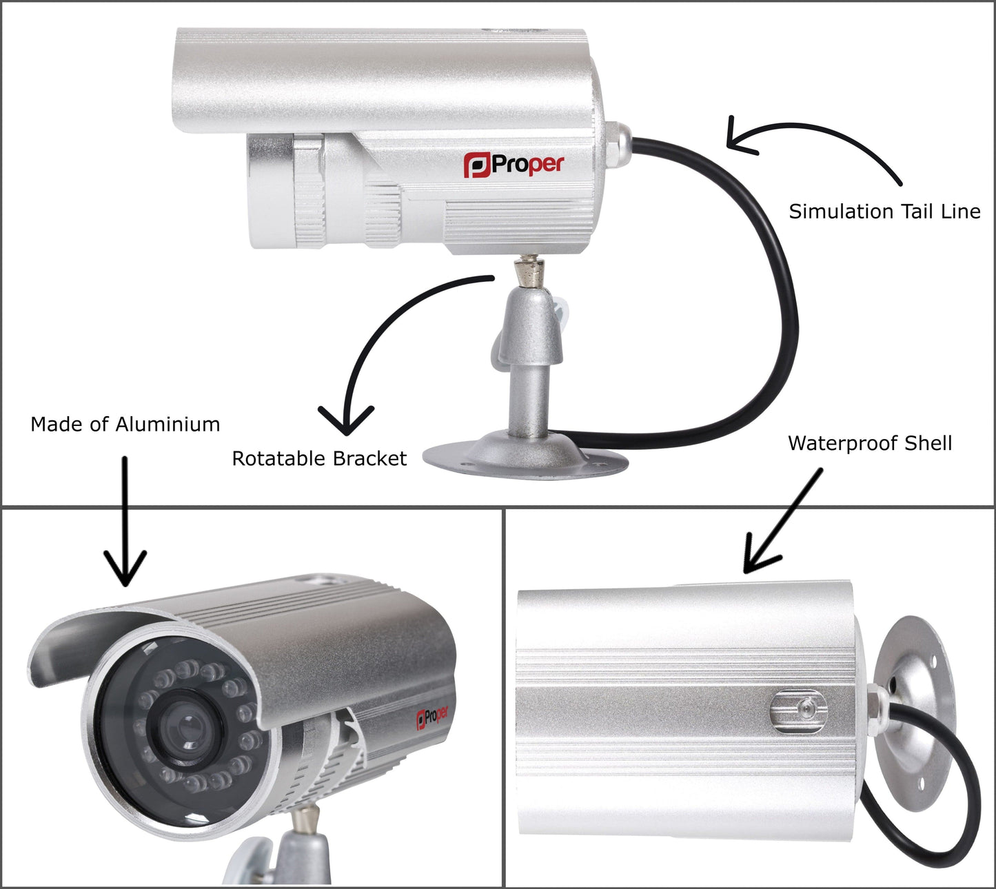 ProperAV Dummy CCTV Outdoor Fake Security Camera - Pack of 2