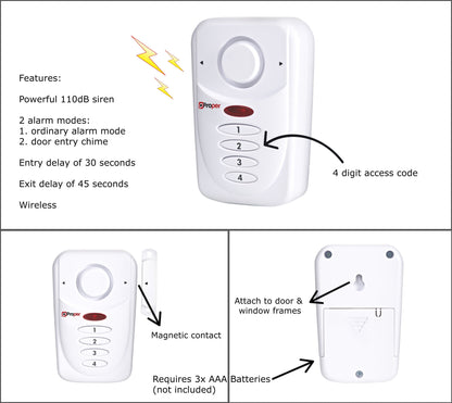 ProperAV Window Alarm with Keypad & Loud 110dB Siren