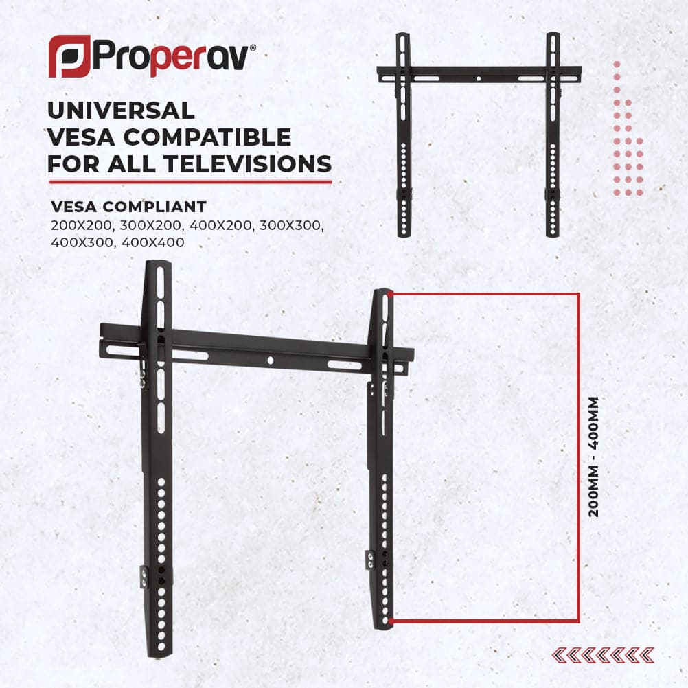 ProperAV Flat TV Wall Bracket (32" - 55" / 40kg Capacity / VESA Max. 400x400) - Black